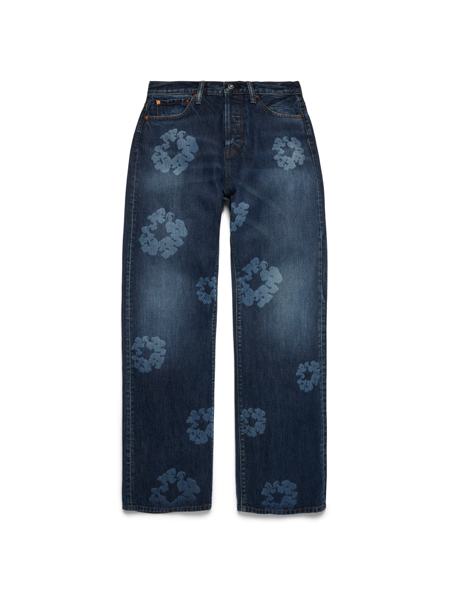 Baggy Laser Cotton Wreath Denim Pant Dark Wash
