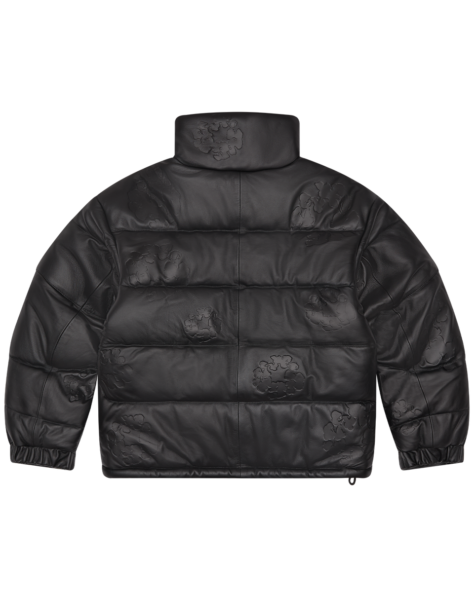 Embossed Leather Wreath Puffer Black