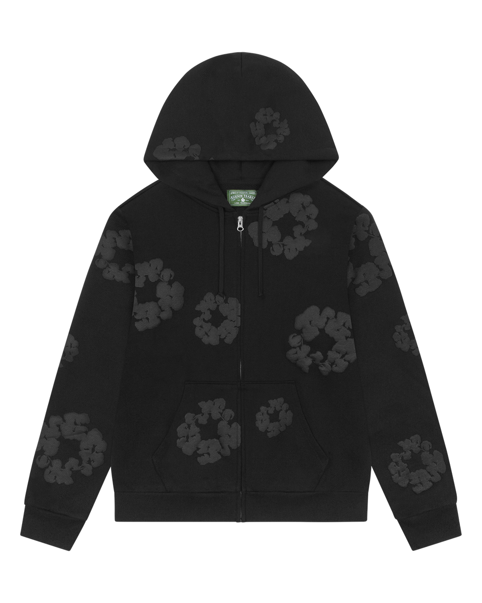Mono Cotton Wreath Zip Hoodie Black