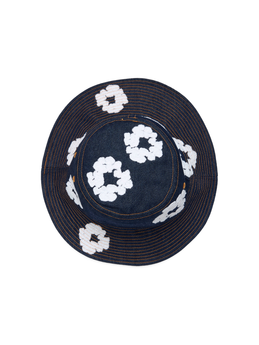Denim Cotton Wreath Bucket Hat Washed Indigo