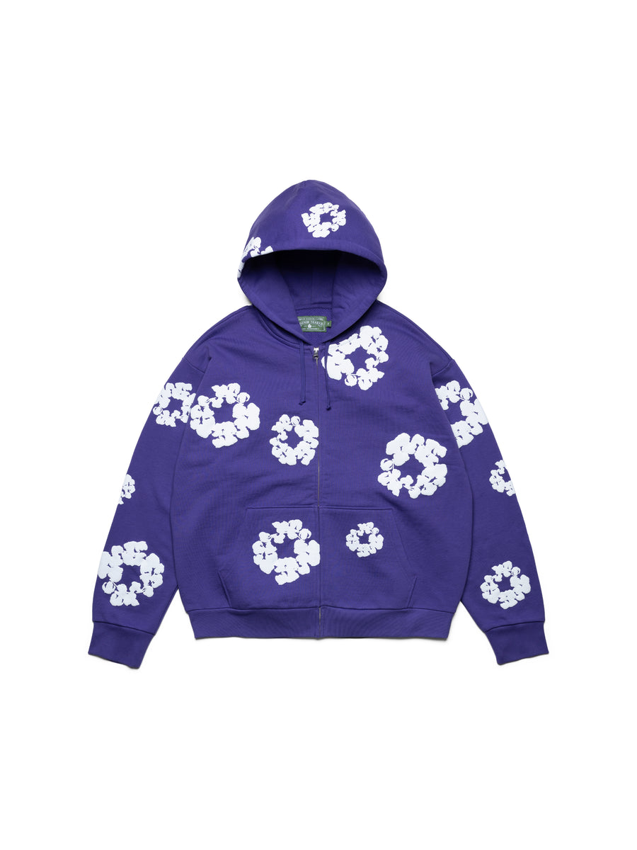 Cotton Wreath Zip Hoodie Purple