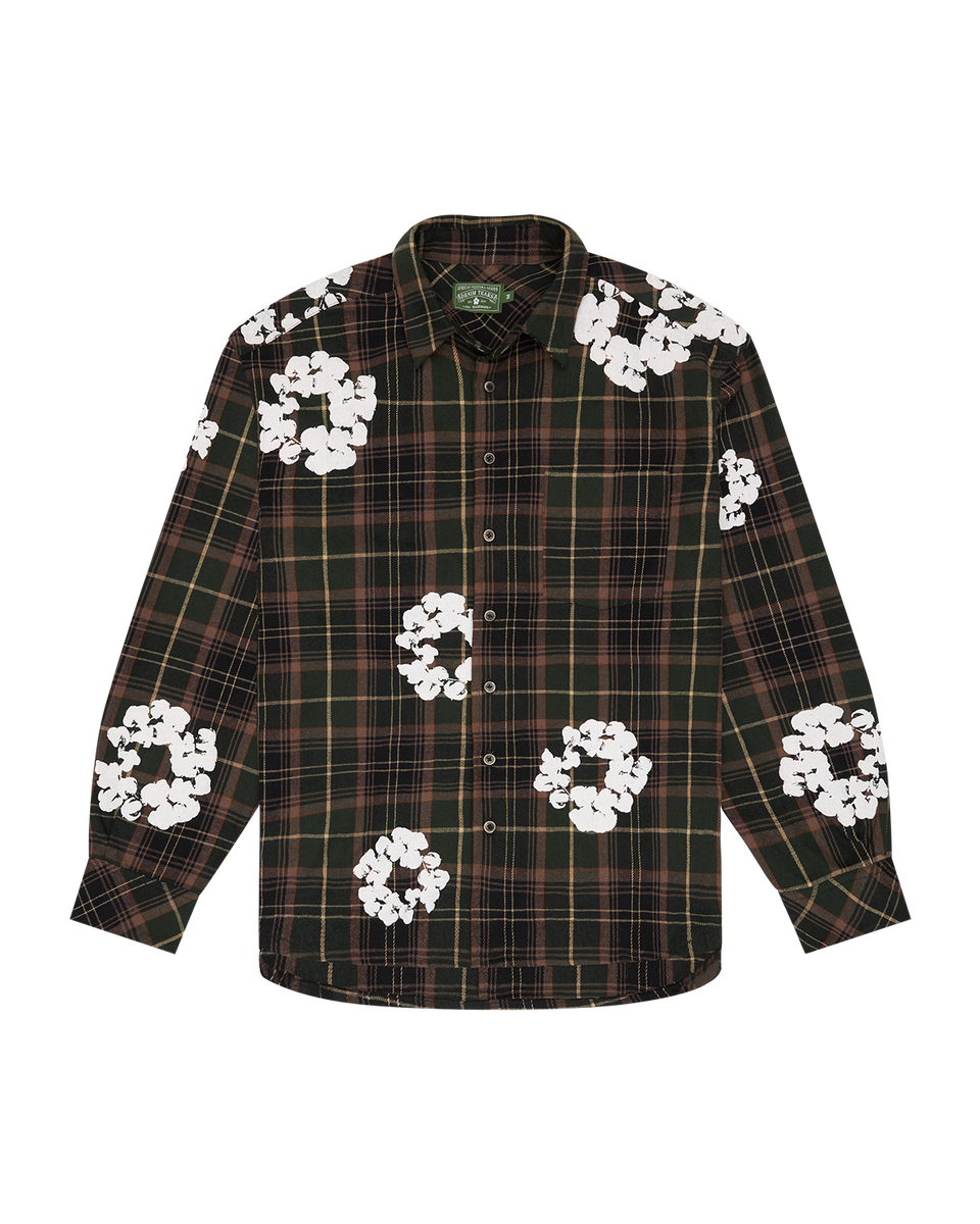 Cotton Wreath Flannel Shirt Green Plaid