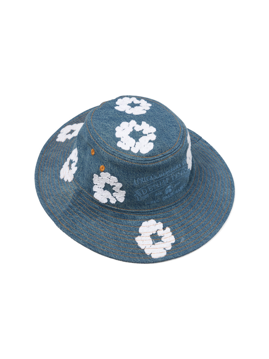 Denim Cotton Wreath Bucket Hat Light Wash