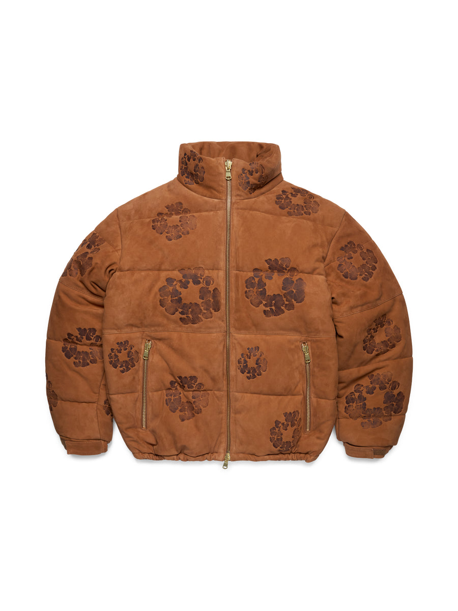 Embossed Leather Wreath Puffer Brown