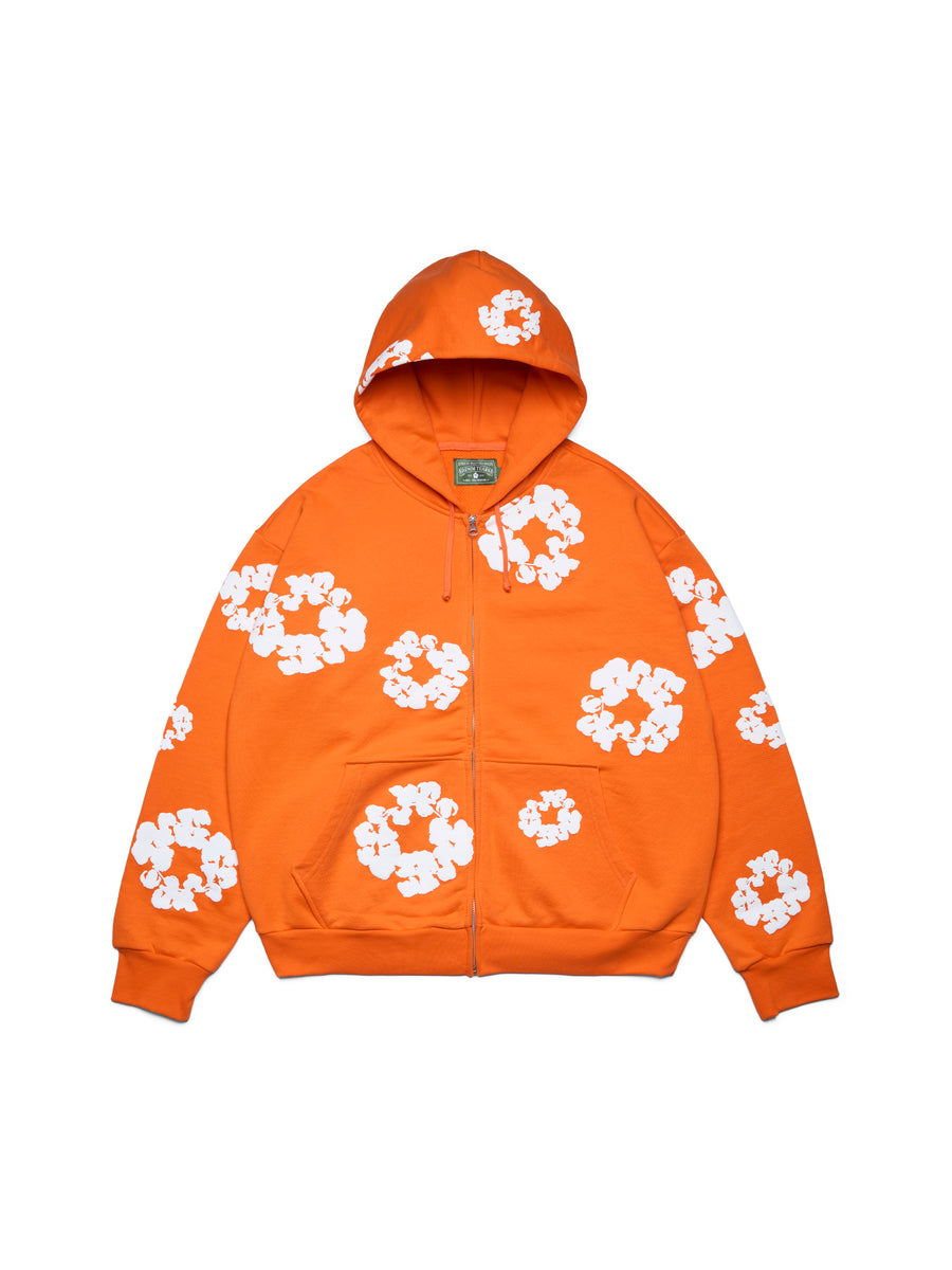 Cotton Wreath Zip Hoodie Orange