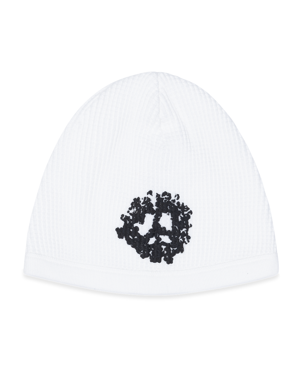 Peace Wreath Waffle Beanie White