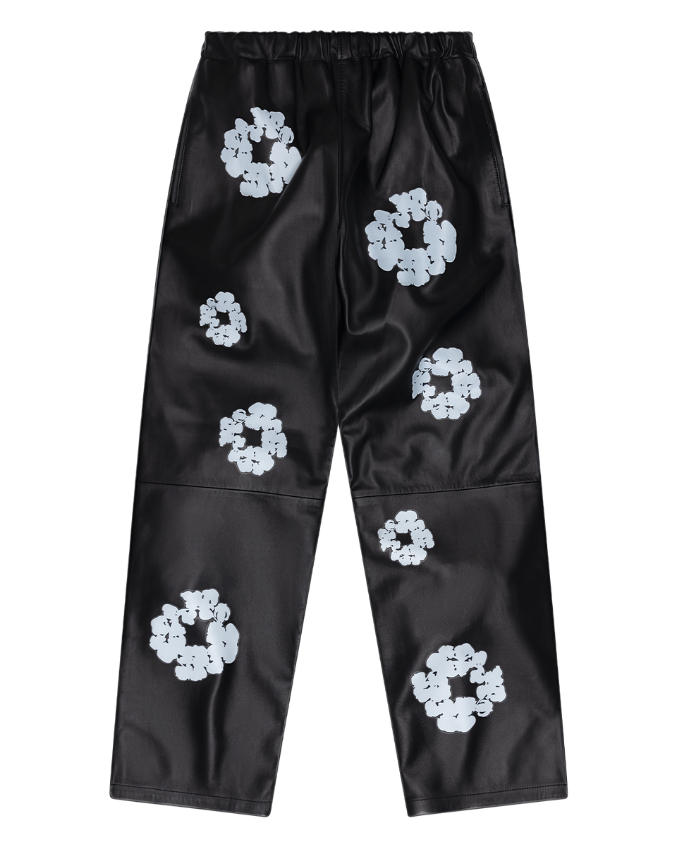 Leather Cotton Wreath Pants Black