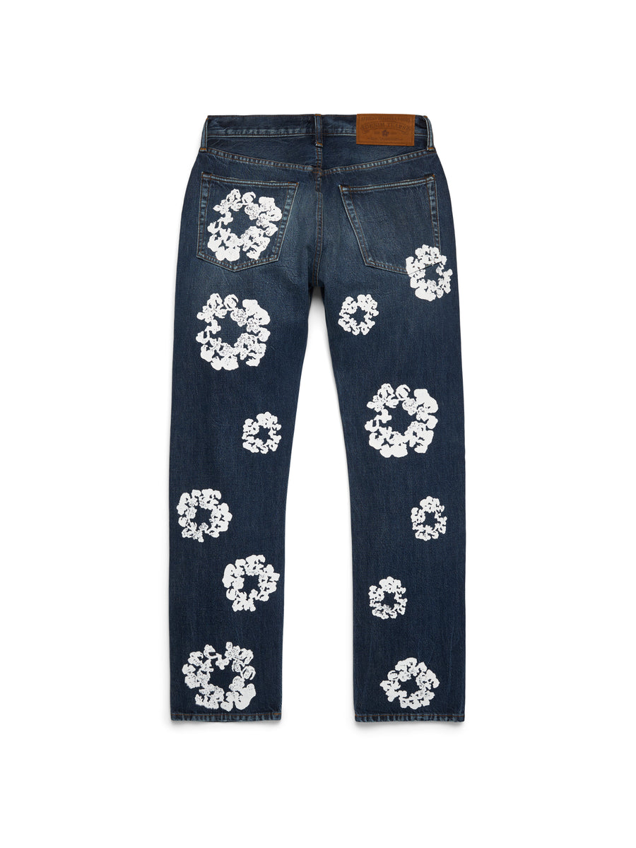 Straight Cotton Wreath Denim Pant Dark Wash