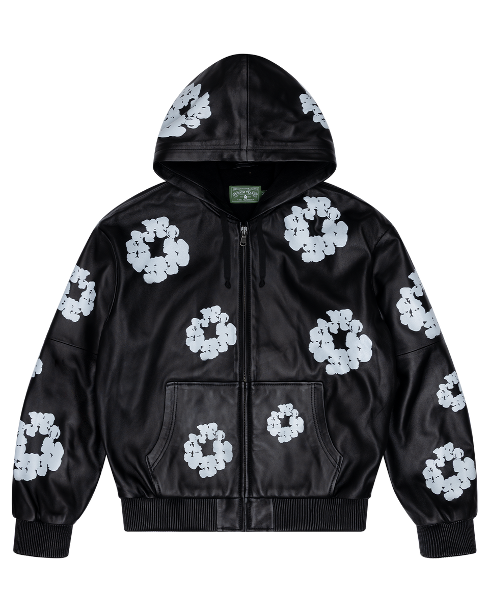 Leather Cotton Wreath Jacket Black