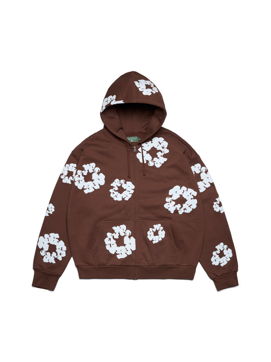 Cotton Wreath Zip Hoodie Brown