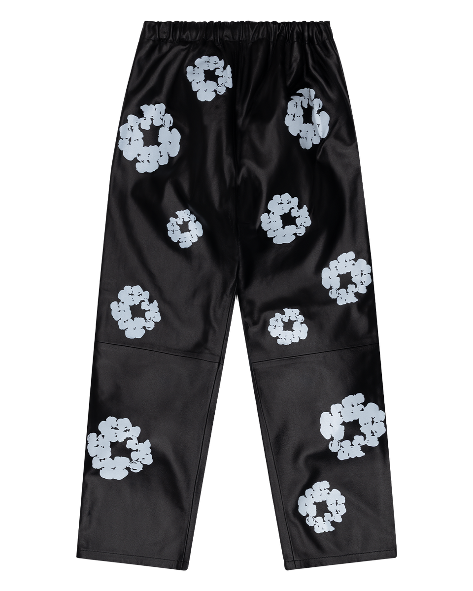 Leather Cotton Wreath Pants Black