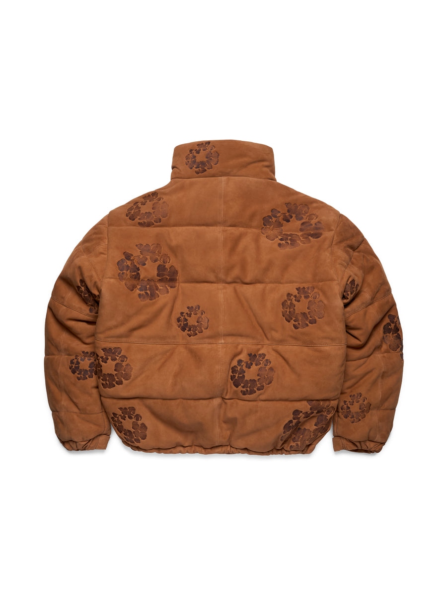 Embossed Leather Wreath Puffer Brown