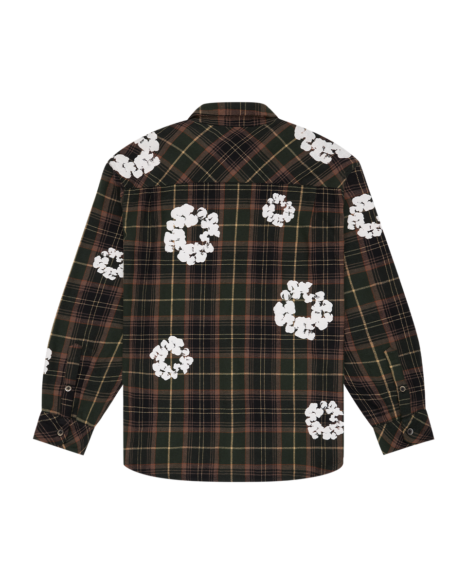 Cotton Wreath Flannel Shirt Green Plaid