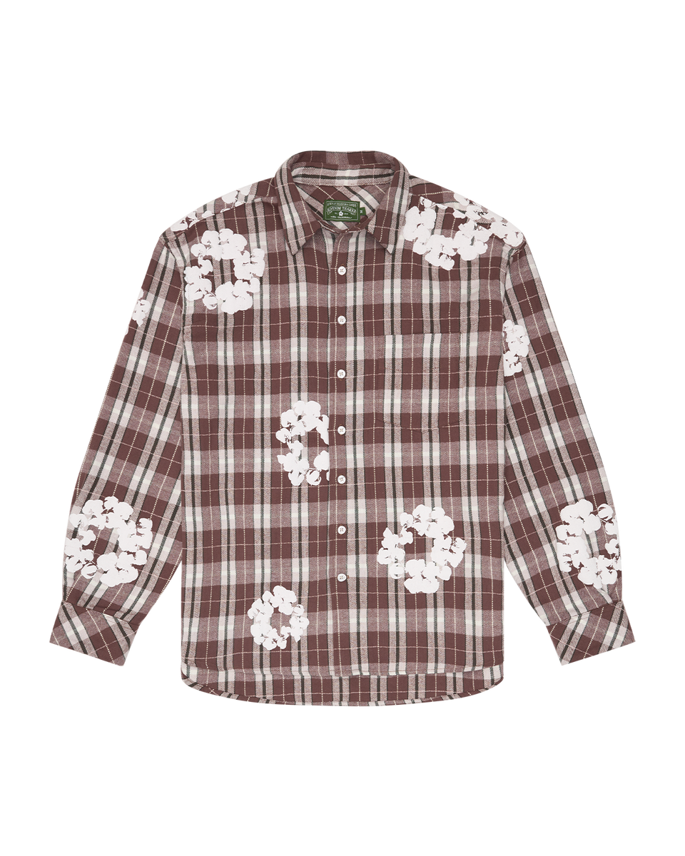 Cotton Wreath Flannel Shirt Brown Plaid