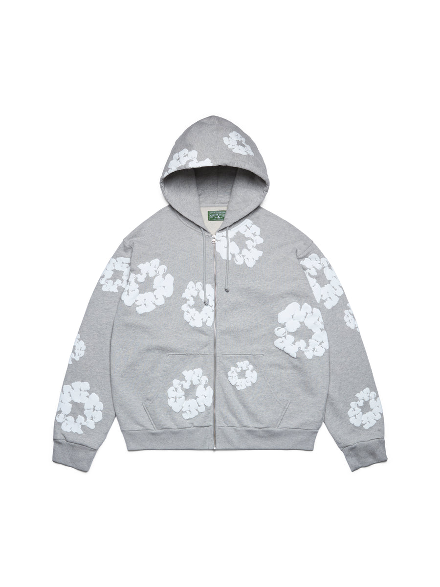Cotton Wreath Zip Hoodie Grey