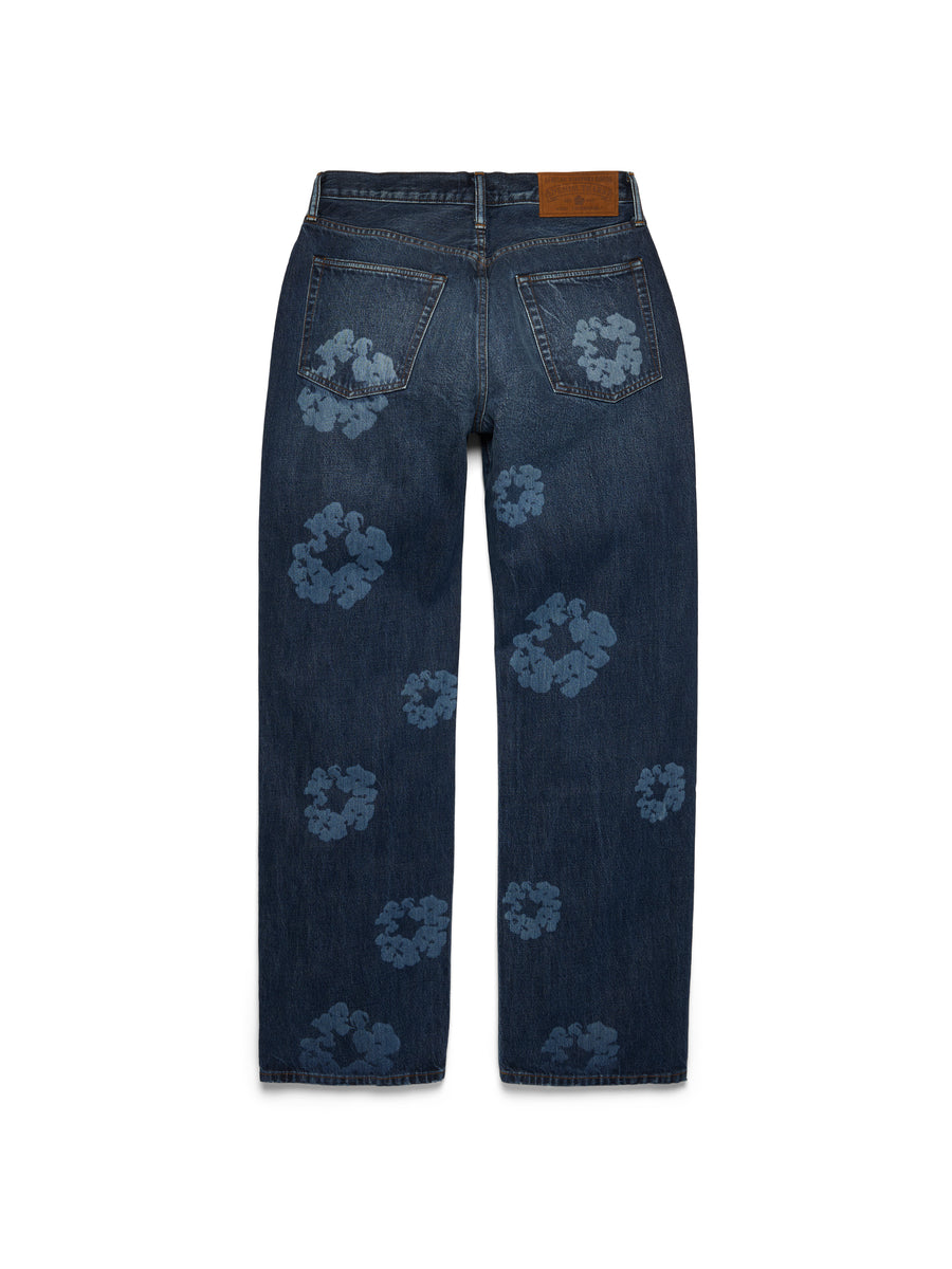 Baggy Laser Cotton Wreath Denim Pant Dark Wash