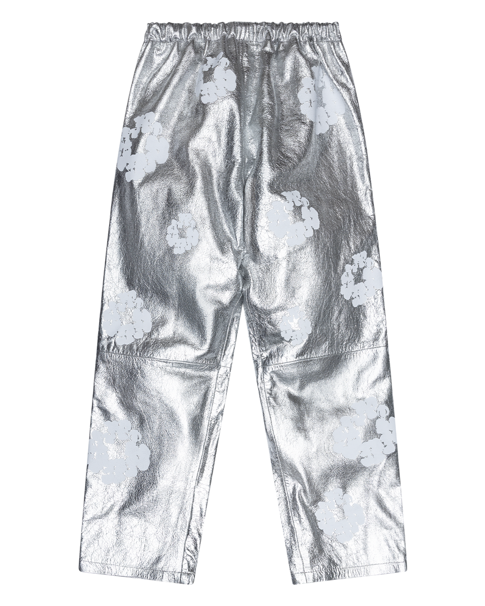 Leather Cotton Wreath Pants Silver