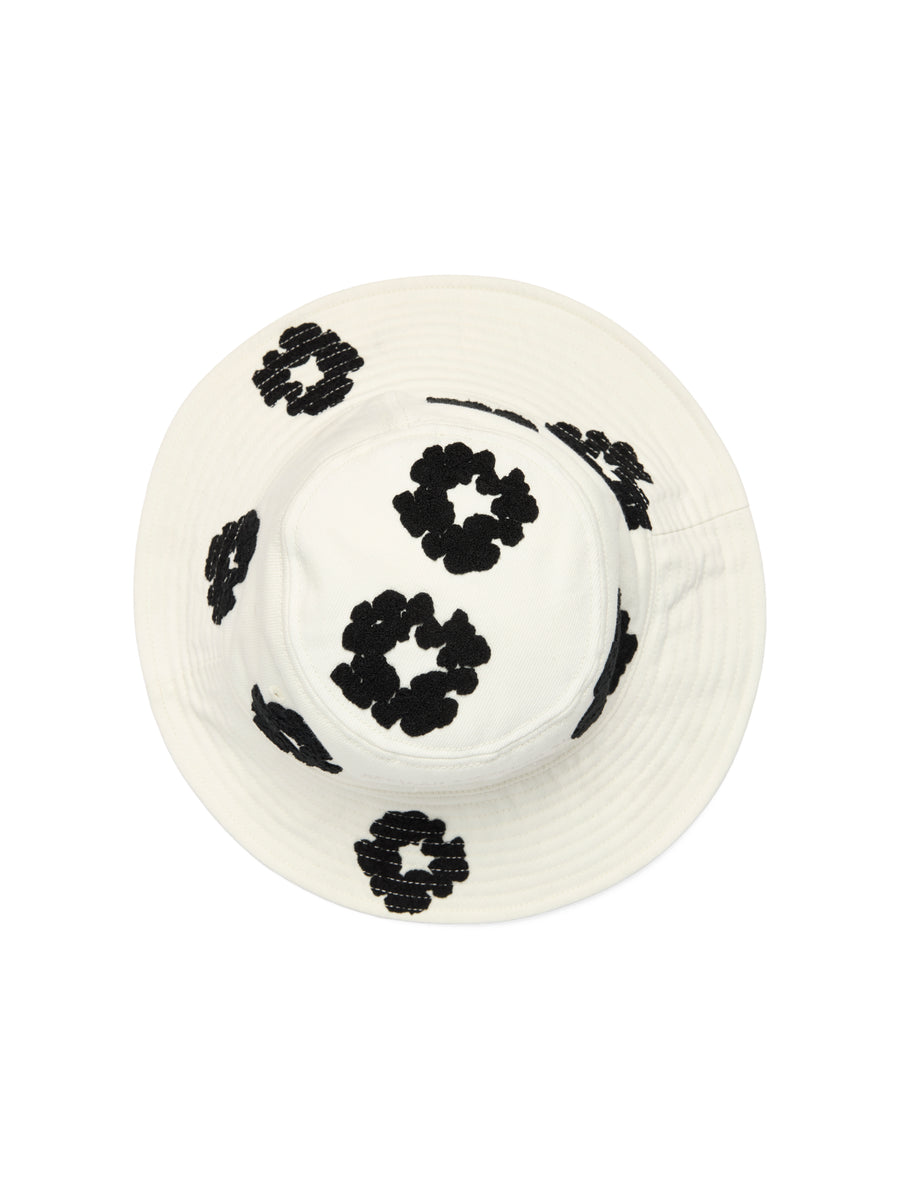 Denim Cotton Wreath Bucket Hat White