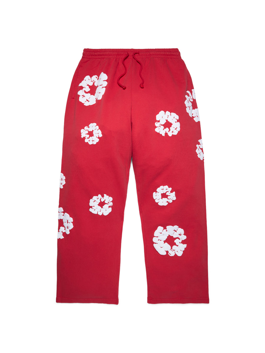Cotton Wreath Baggy Sweatpants Red