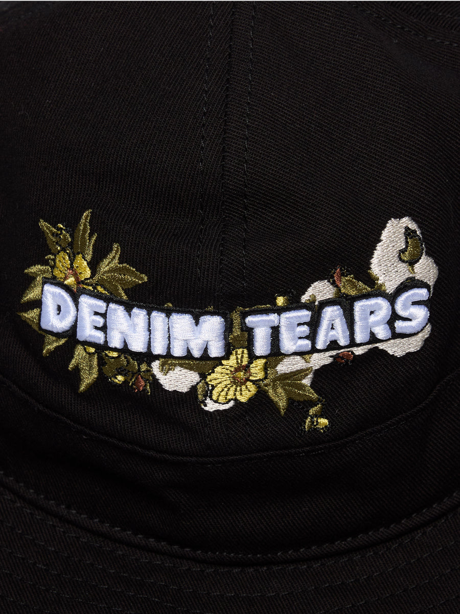 Cotton Floral Logo Bucket Hat Black