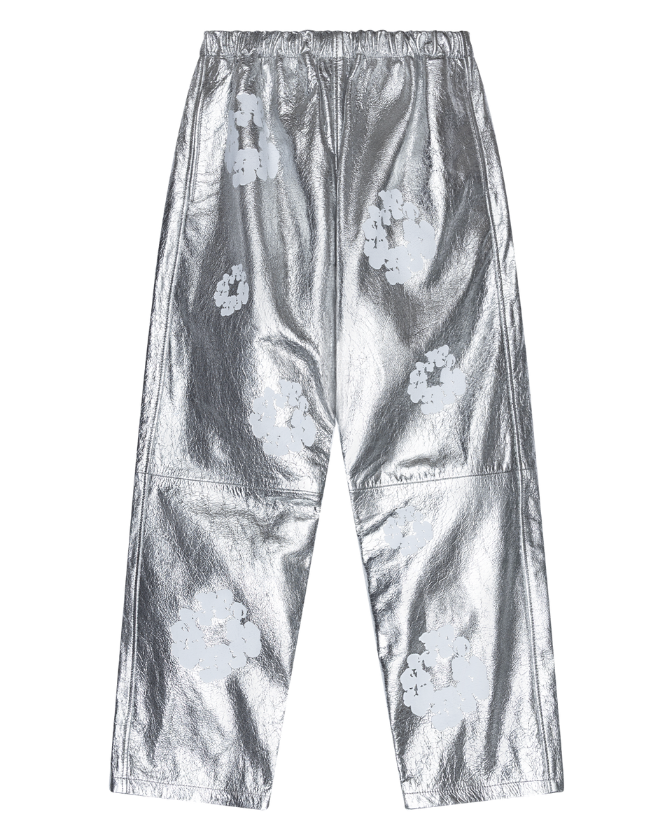 Leather Cotton Wreath Pants Silver