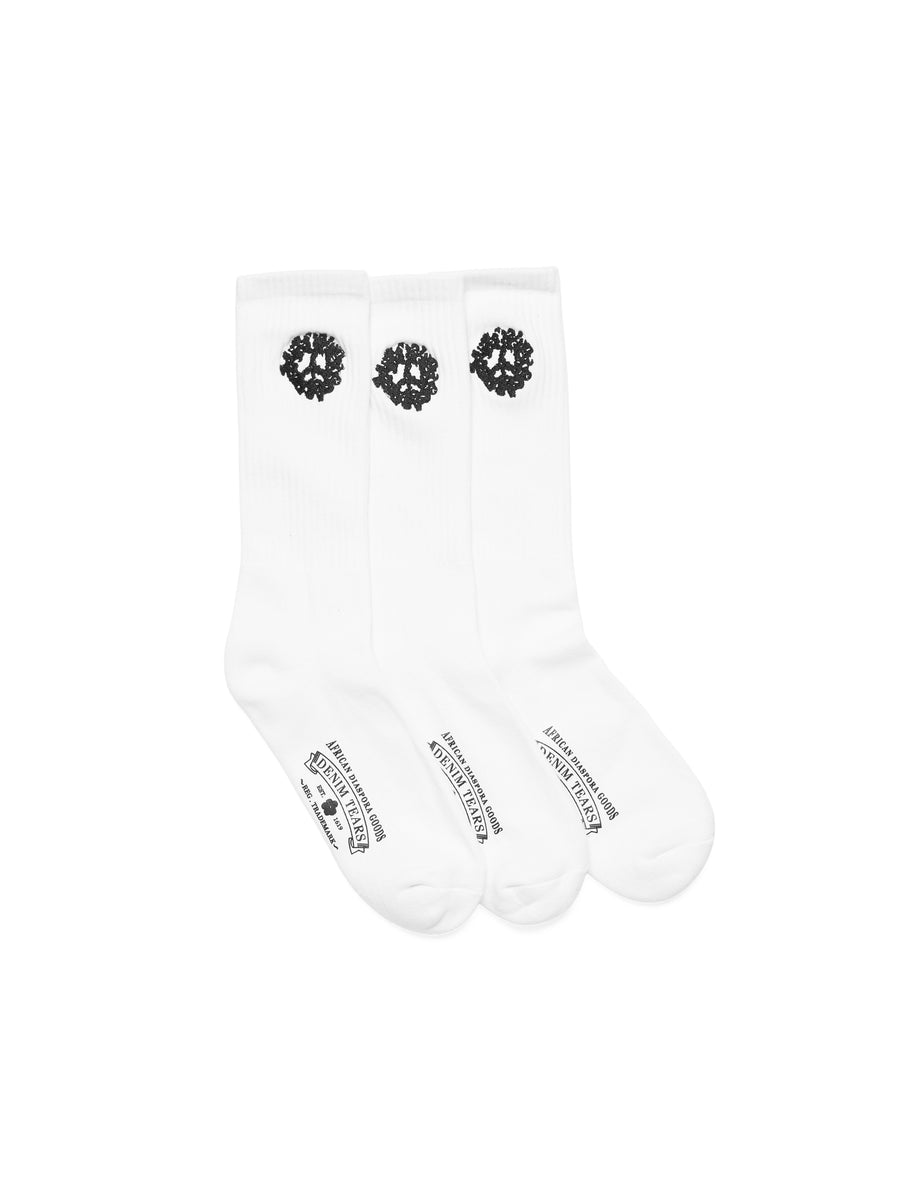 Cotton Peace Wreath 3-Pack Socks White