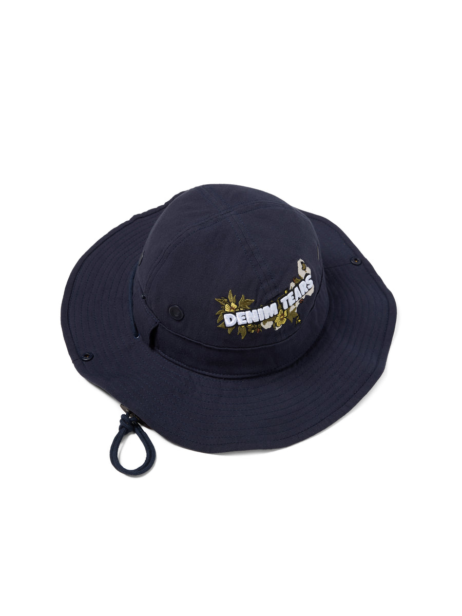 Cotton Floral Logo Bucket Hat Navy