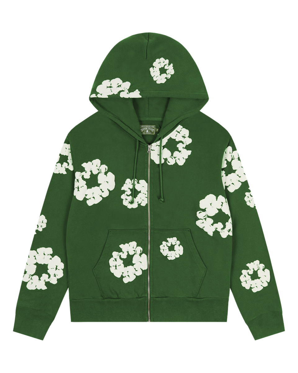 Cotton Wreath Zip Hoodie Green