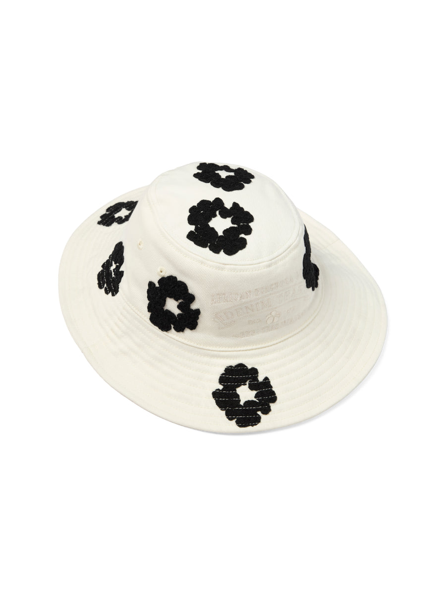 Denim Cotton Wreath Bucket Hat White